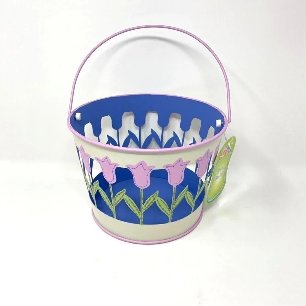 Target Metal Easter Basket Pail Purple Tulips Flowers